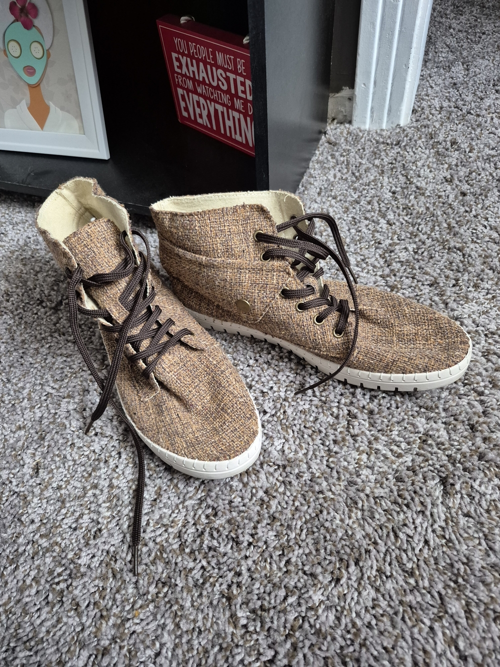 Wonen's Casual High-Top Sneakers in Brown Tweed